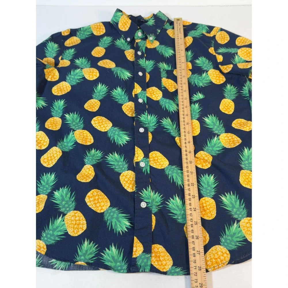 J Crew Mens Slim Fit Short Sleeve Button Down Shirt Large Pineapple Print Resort
